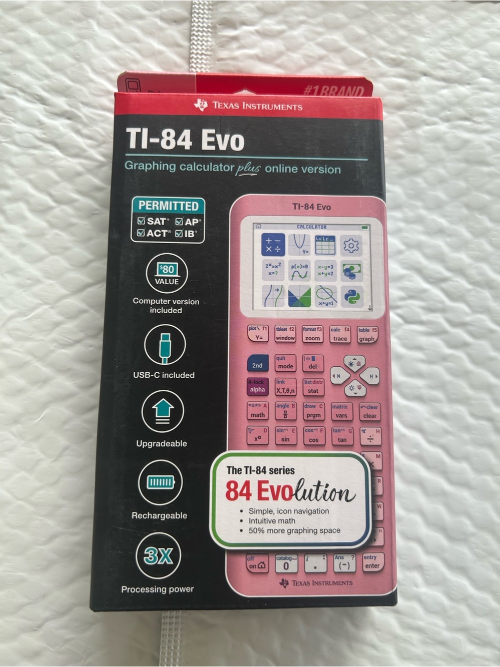 Texas Instruments Ti 84 EVO Graphing Calculator With Case Cable PINK NEW